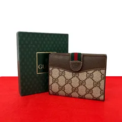 極 美品 箱付き GUCCI グッチ オールドグッチ ヴィンテージ シェリーライン GG ロゴ レザー 二つ折り財布 ウォレット ブラウン 46102