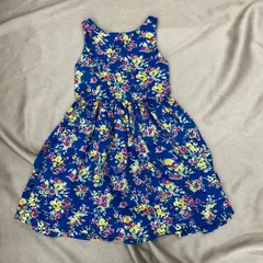 POLO RALPH LAUREN ポロラルフローレン　ノースリーブワンピース　花柄　総柄　マルチカラー　ブルー　青　ギャザースカート　6T サイズ6 120cm キッズ