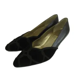 イヴサンローラン YVES SAINT LAURENT パンプス ベロア レザー ポインテッドトゥ ミドルヒール 35.5 22.5cm 黒 ブラック /XZ ■GY99