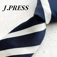 【極美品 ジェイプレス J.PRESS ネクタイ ネイビー ホワイト ストライプ レジメンタル 織柄 高級 ハイブランド ビジネス フォーマル スーツ メンズ 紳士服 結婚式 美品 オンワード樫山 アメトラ アイビー 古着 トラッド クラシック リユース】のサムネイル