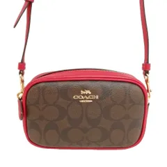 コーチ COACH F79209 シグネチャー ミニ 2way ショルダーバッグ ウエストポーチ ポシェット 美品 ブラウン レッド