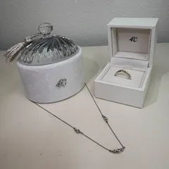 【美品】4℃　シルバー ストーンリング＆ストーンネックレス セット　専用BOX付き