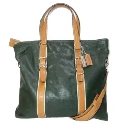 コーチ COACH 2way レザートート バッグ ショルダーバッグ 70151 鞄 B4収納 チャーム グリーン キャメル /X