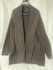 【230253】VINCE ヴィンス  長袖カーディガン　ニット　ジャケット　編み込み　ヤク・ウール混　一部レザー　ストレッチ　S  ・ ブラウンのサムネイル