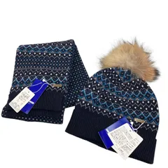 186005 現状品 BURBERRY BLUE LABEL バーバリーブルーレーベル マフラー ニット帽 ネイビー 2点まとめ売りのサムネイル