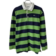 90s LACOSTE 長袖 ラガーシャツ L ネイビー ライトグリーン ラコステ ハーフボタン 90年代 ボーダー ワンポイント ラグビー 秋物 a806-5052のサムネイル