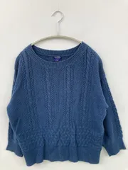 HUMAN WOMAN ヒューマンウーマン ニット/セーター M ブルー コットン ウール・ニット 無地 ミドル丈 クルーネック(丸首) 長袖 レディース