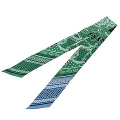 美品HERMES ツイリー エプロンドール バンダナ柄ブルー×カーキ 2本set 