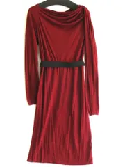 【231967】LANVIN ランバン  長袖　ストレッチ　ウエストマーク　ドレープデザインワンピース　レーヨン/ウール  ・S ボルドーのサムネイル