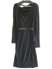 【231958】LANVIN ランバン  長袖　ストレッチ　ウエストマーク　ドレープデザインワンピース　レーヨン/ウール  ・S ブラックのサムネイル