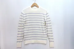 【231647】three dots スリードッツ  コットン混クルーネック ニット・セーター ボーダー  S ホワイトのサムネイル