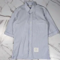 THOM BROWNE シアサッカー ストライプ 3/4 スリーブ BD シャツ 0(日本サイズのS) ホワイト×ブルー USA製のサムネイル