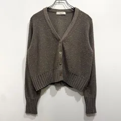 Demi-Luxe BEAMS ラメネップ ショート Vネック カーディガン イタリア糸 リブ編み グレー 小豆色【送料込み】のサムネイル