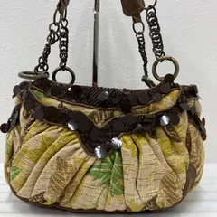 4206　JAMIN PUECH　ジャマンピュエッシュ　トートバッグ　ブラウン　イエロー　グリーン　チェーン　レザー　天然素材　スパンコール　レディースのサムネイル