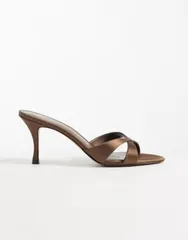 マンゴ レディース シューズ サンダル ヒール Mango crosstrap heeled mules Chocolate チョコレートのサムネイル