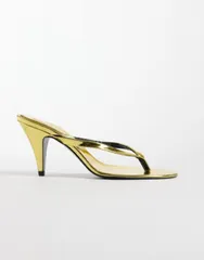 マンゴ レディース シューズ サンダル ヒール Mango starring Hailey Bieber thong heeled sandals GOLD ゴールドのサムネイル