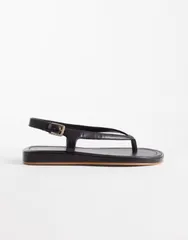 マンゴ レディース シューズ サンダル レザー フェイクレザー Mango faux leather strappy flat sandals in chocolate チョコレートのサムネイル