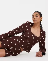 エイソス レディース アウター ジャケット・ブルゾン ドット柄 ドット プリント ブレザー リネン ASOS DESIGN linen look round neck blazer polka dotのサムネイル