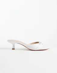マンゴ レディース シューズ サンダル レザー フェイクレザー ヒール Mango faux leather bow detail heeled mules WHITE ホワイトのサムネイル