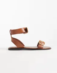 マンゴ レディース シューズ サンダル スエード レザー Mango 100 suede leather buckle detail flat sandals BROWN ブラウンのサムネイル