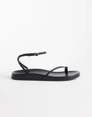 マンゴ レディース シューズ サンダル レザー Mango 100 leather strappy toe detail sandals Black ブラックのサムネイル