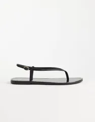マンゴ レディース シューズ サンダル レザー Mango 100 leather strappy flat sandals Black ブラックのサムネイル