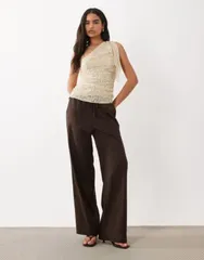マンゴ レディース トップス Tシャツ Mango textured one shoulder top BEIGE ベージュのサムネイル