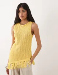 エイソス レディース トップス タンクトップ アシンメトリー ニット ASOS DESIGN crochet knit asymmetric spliced tank in buttermilk