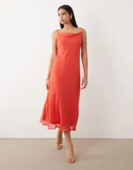 ヴェロモーダ レディース トップス ワンピース シフォン ミディ Vero Moda Smilla chiffon cowl neck camidi dress Poinsettia レッド