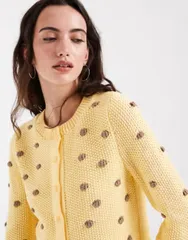 エイソス レディース アウター カーディガン ドット柄 ドット ニット ASOS DESIGN knit shrunken cardigan in buttermilk polka dot Butteのサムネイル