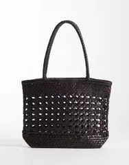 エイソス レディース バッグ ミニ レザー ASOS DESIGN leather weave mini tote bag in chocolate チョコレートのサムネイル