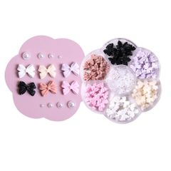 Nail Art Gel Nail Set (Bow Knot) Gel Nail Set with Storage Case, Pearl Black and White Ribbon, Lollipop Bow Knot, 3D Butterfly Ribbon Nail Parts
