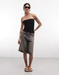 エイソス レディース トップス シャツ ASOS DESIGN seamless jacquard bandeau top Black ブラックのサムネイル
