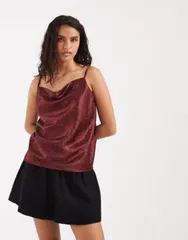 リバーアイランド レディース トップス シャツ River Island cowl neck hotfix detail cami top Burgundy バーガンディのサムネイル