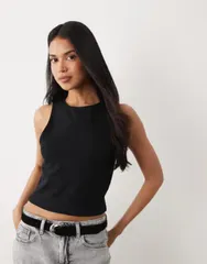 エイソス レディース トップス シャツ コットン ASOS DESIGN compact cotton super crop racer neck tank top Black ブラックのサムネイル