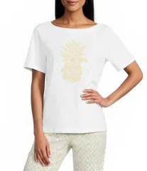 トッミーバハマ レディース トップス Tシャツ クルーネック ニット Tommy Bahama Crochet Pineapple Knit Crew Neck Short Sleeve Tee Whのサムネイル
