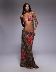 キャンディーパンツ レディース ボトムスカート プリント マキシ ジョーゼット Candypants leopard print polygeorgette maxi skirt Multi マルチカ