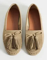 エイソス レディース シューズ スリッポン・ローファー スエード フリンジ ASOS DESIGN Moxen fringe detailoafers in sand suedette SAND SUのサムネイル