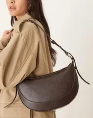 マンゴ レディース バッグ Mango classic half moon shoulder bag in chocolate BROWN ブラウンのサムネイル
