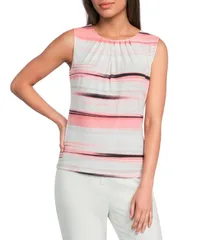 カルバンクライン レディース トップス シャツ クルーネック プリーツ ノースリーブ ニット ジャージー Calvin Klein Jersey Knit Pleated Crew Neck Slee