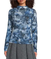 ダナキャラン レディース トップス Tシャツ モックネック ギャザー メッシュ ニット DKNY by Donna Karan Mesh Knit Mock Neck Long Sleeve Sideのサムネイル