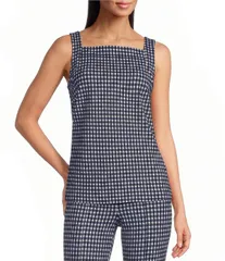スパンク レディース トップス シャツ ギンガムチェック ノースリーブ ギンガム SPANX Coordinatingingham Square Neck Sleeveless Ponte Jacquのサムネイル