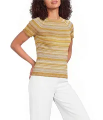 マレーラ レディース トップス Tシャツ ニット Marella Knit Mllgirello Stripe Short Sleeve Lurex Embellished TShirt Saffroのサムネイル