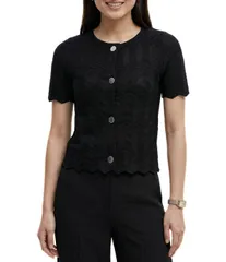 アンクライン レディース アウター ニット・セーター カーディガン Anne Klein Button Front Short Sleeve Cardiganne Black ブラックのサムネイル