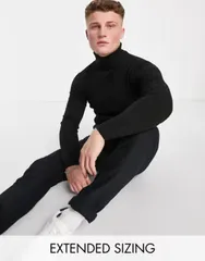 エイソス メンズ アウター ニット・セーター ASOS DESIGN knitted muscle fit rib roll neck sweater Black ブラックのサムネイル