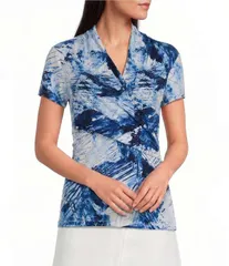 ダナキャラン レディース トップス Tシャツ Vネック プリント ギャザー ニット ジャージー DKNY by Donna Karan Knit Jersey Printed VNeck Side Rのサムネイル