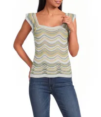 エラン レディース トップス シャツ フリル キャップ ELAN Crochet Chevron Square Neck Ruffle Cap Sleeve Tank White Multi ホワイトのサムネイル