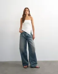 トップショップ レディース トップス シャツ アシンメトリー ギャザー Topshop split side ruched asymmetric bandeau IVORY アイボリーのサムネイル