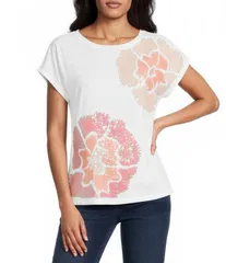 トッミーバハマ レディース トップス Tシャツ フラワー柄 スパンコール コットン フラワー Tommy Bahama Cotton Floral Sequin Lux Scoop Neck Shorのサムネイル