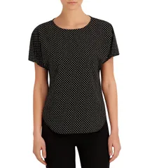 アンクライン レディース トップス Tシャツ プチ ニット ジャージー Anne Klein Petite Boat Neck Dotted Knit Jersey Tee Anne BlackAnnのサムネイル